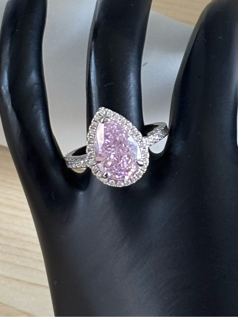Light Pink CZ Pear Shaped Sterling Silver Ring sz 7
